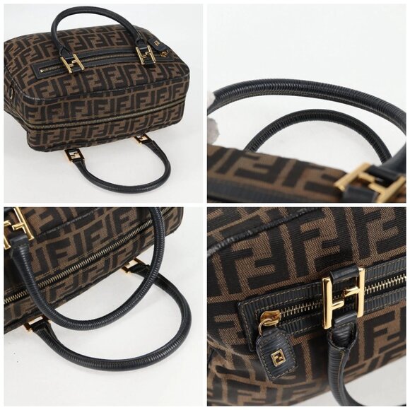 FENDI Zucca Canvas Hand Bag Black Brown gold Auth BA4615 - Picture 16 of 16